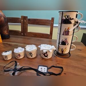 Rae Dunn, Disney, Villains Stackable Mugs and Ceramic Nesting Measuring Cups